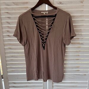 Express | One Eleven Lace-Up Short Sleeve Tee